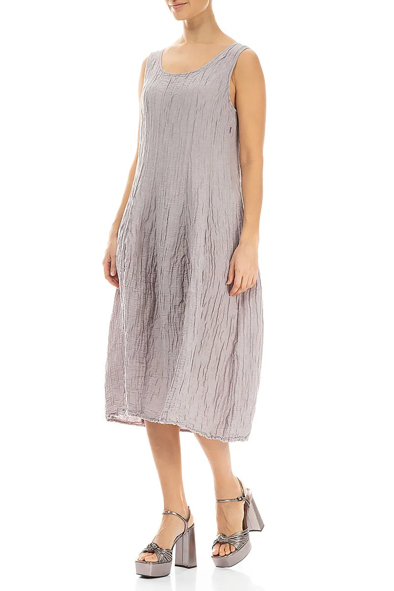 Sleeveless Balloon Crinkled Greige Silk Linen Dress Sustain Glow