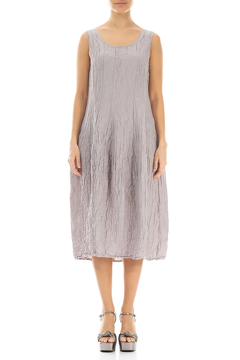 Street Fest Sleeveless Balloon Crinkled Greige Silk Linen Dress