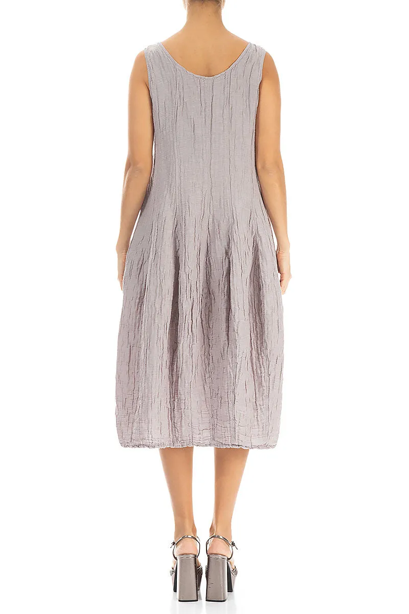 Mountain Cool All-Occasion Wear Sleeveless Balloon Crinkled Greige Silk Linen Dress