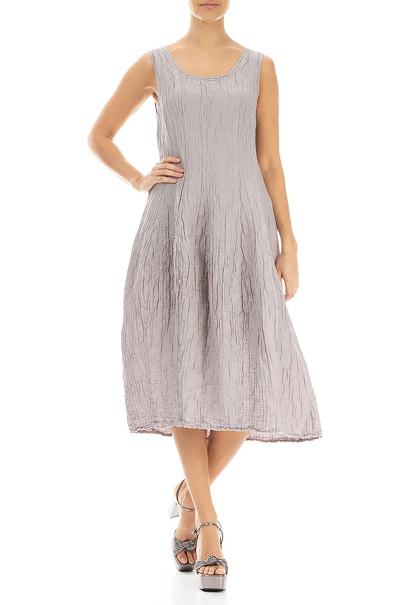 Sleeveless Balloon Crinkled Greige Silk Linen Dress Business Outfit Open Heart