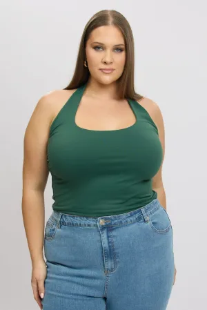 Green Halter Neck Tank Top Supersoft Durable Reinforcements Moon Beam