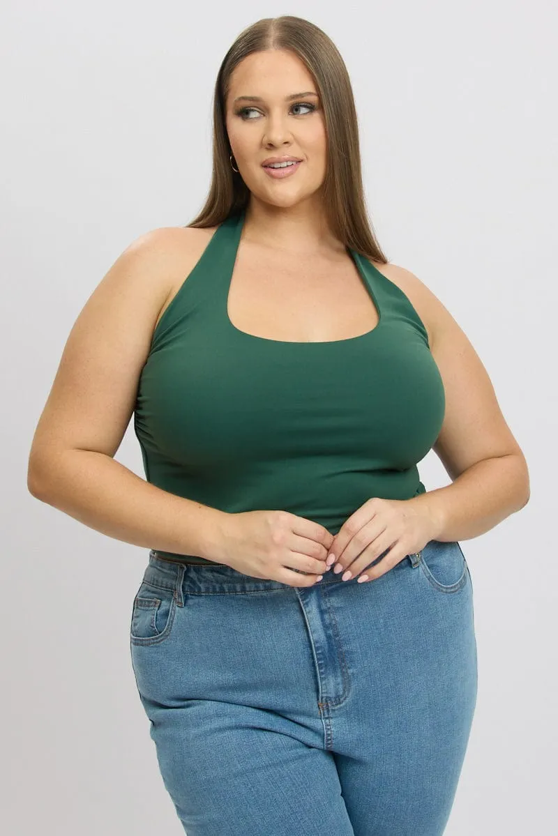 Green Halter Neck Tank Top Supersoft NonRestrictive Fit