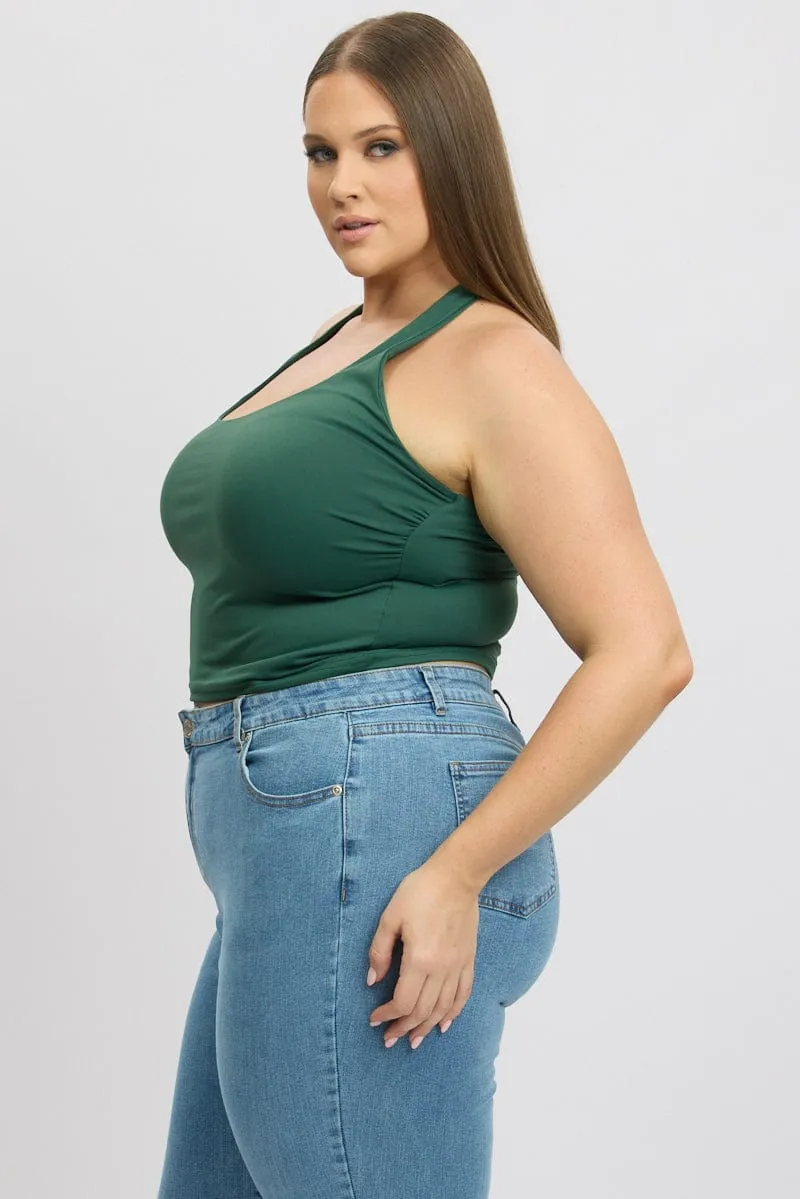 Green Halter Neck Tank Top Supersoft MoistureControlClothing Fashion Footwear