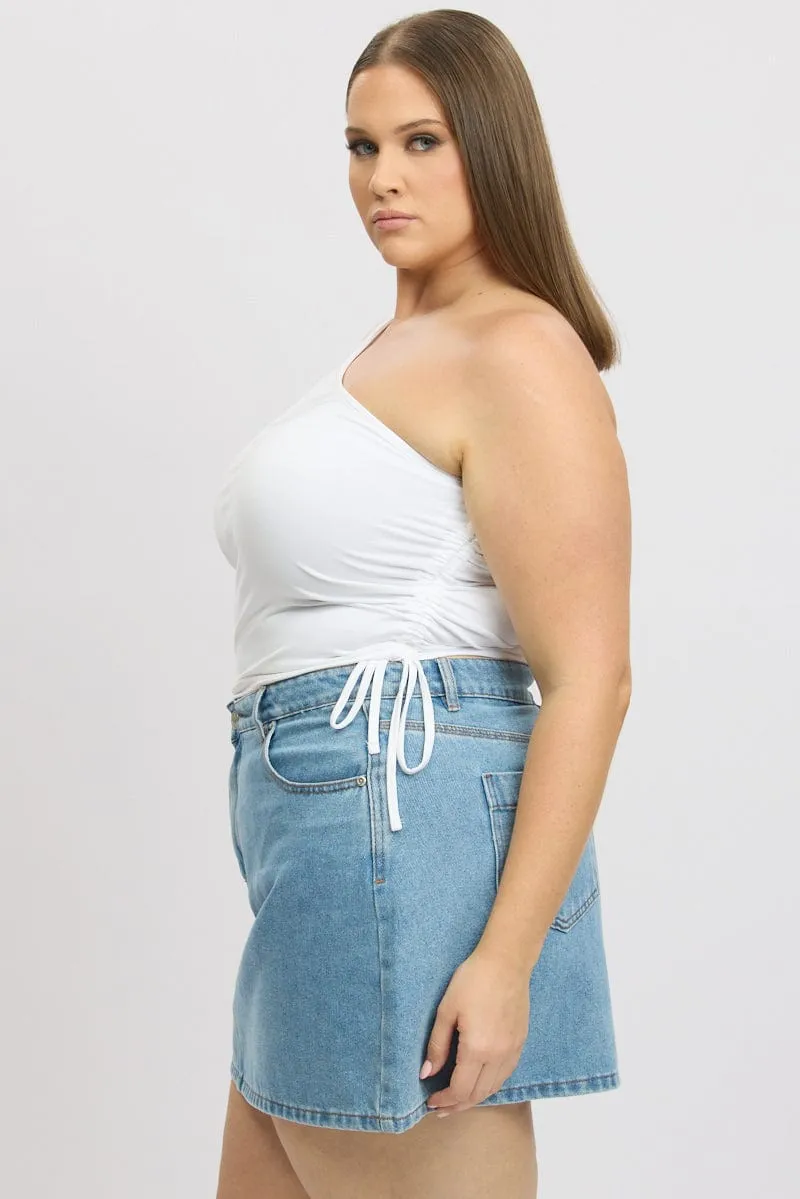 EcoFriendlyDye DoubleLayerReinforcement White One Shoulder Top Ruched Side