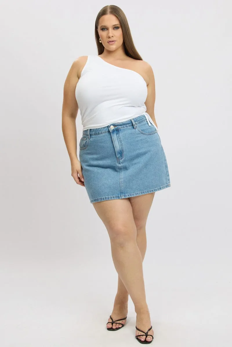 White One Shoulder Top Ruched Side ShapeRetentionCloth