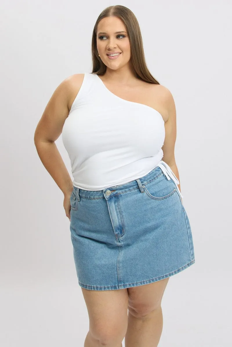 Poise Fit Reinforced Hem White One Shoulder Top Ruched Side