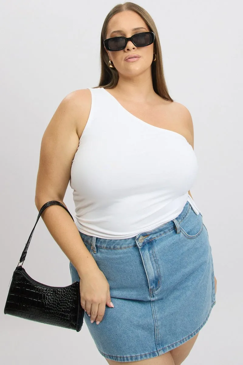 White One Shoulder Top Ruched Side Elegant Glow MultiPocket Design