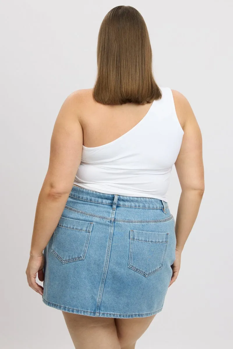 Boho Free White One Shoulder Top Ruched Side