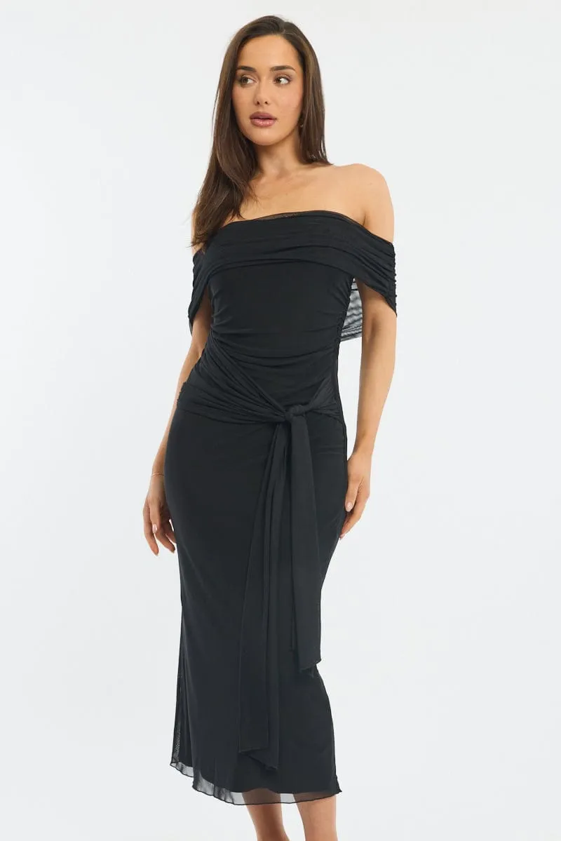 NonRestrictive Movement Calm Core Black Bodycon Dress Off Shoulder Mesh