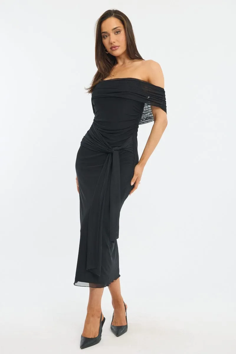 Easy Style Black Bodycon Dress Off Shoulder Mesh