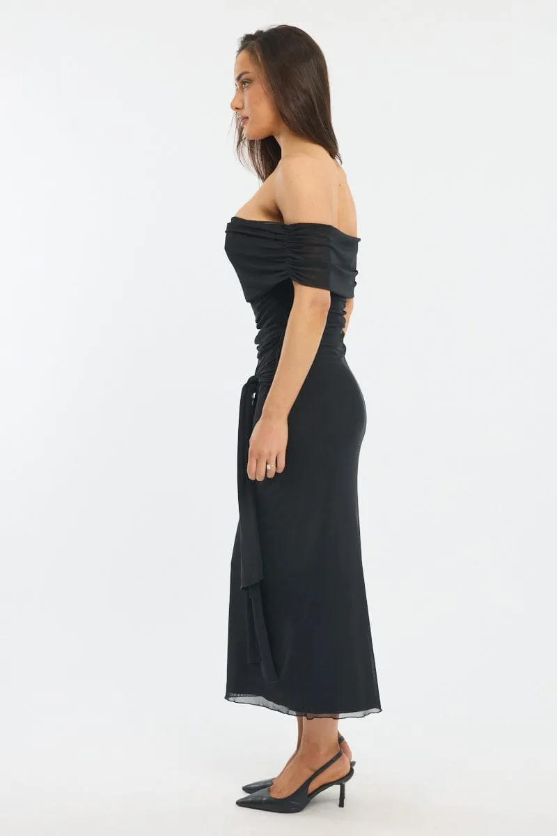 Black Bodycon Dress Off Shoulder Mesh Versatile Dress Simple Top