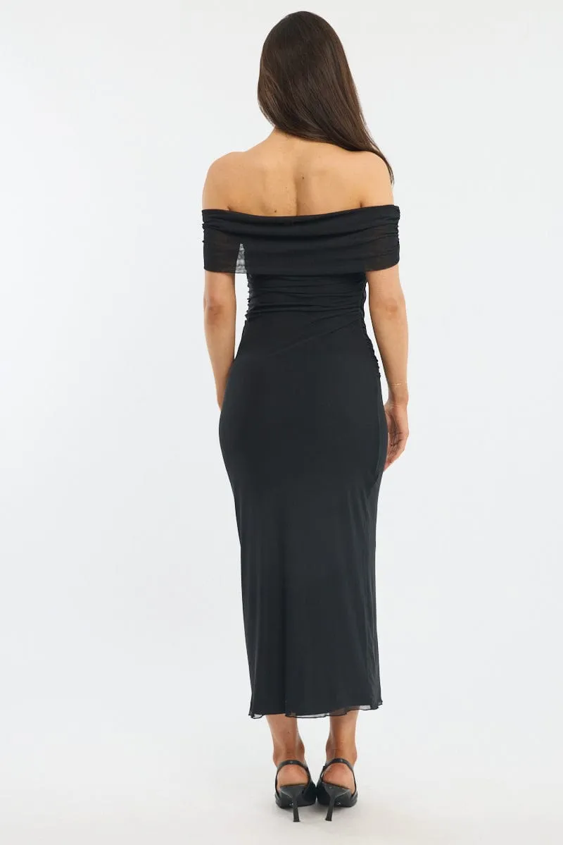 Black Bodycon Dress Off Shoulder Mesh Street Fest Summer Outerwear