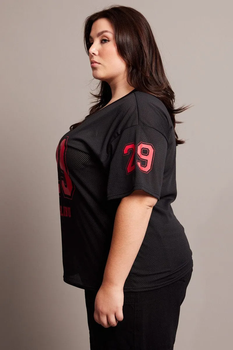Black Graphic T-shirt Short Sleeve V-Neck Lightweight Shirt Thermal Regulation Fabric