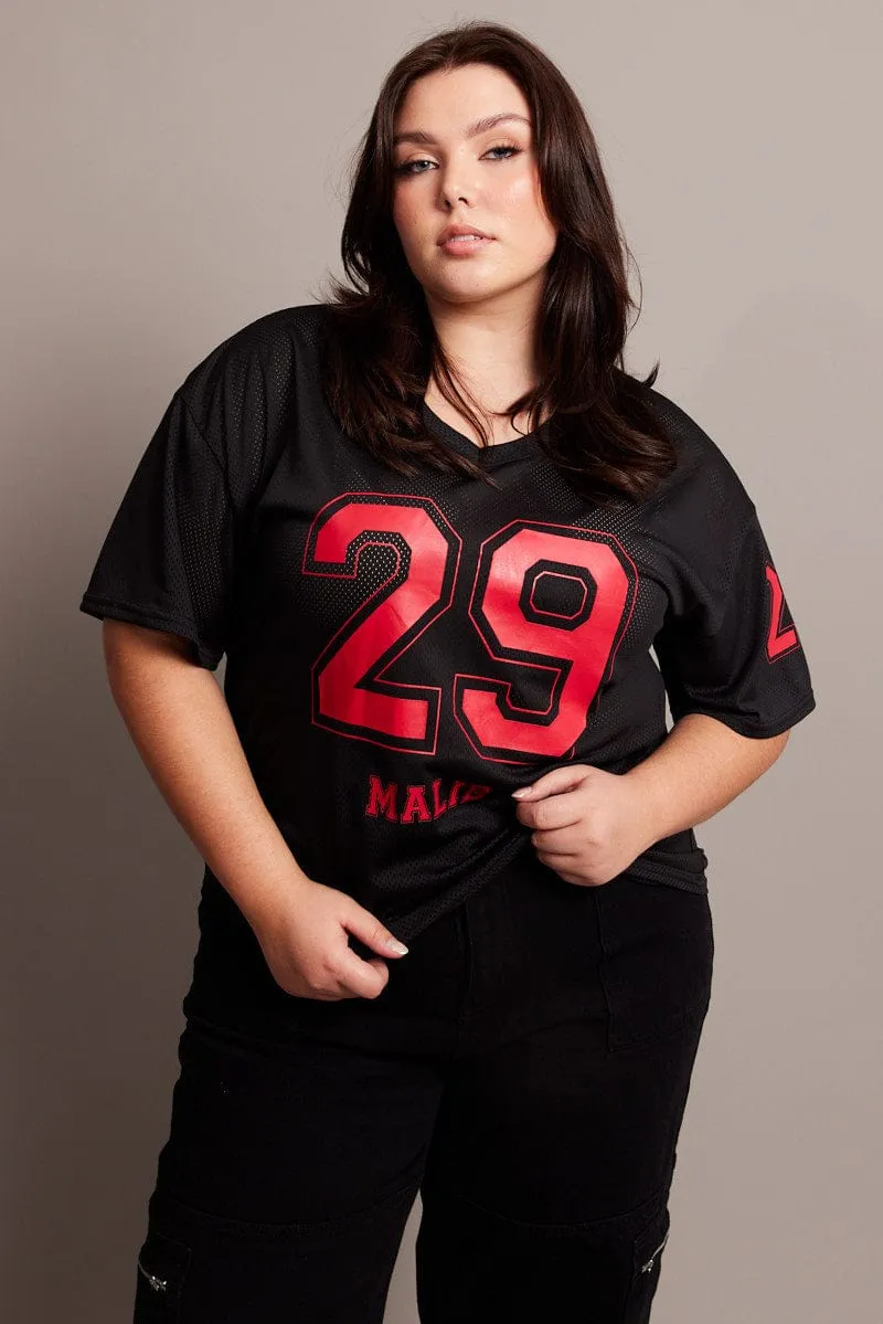 Black Graphic T-shirt Short Sleeve V-Neck School spirit