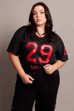 Black Graphic T-shirt Short Sleeve V-Neck School spirit