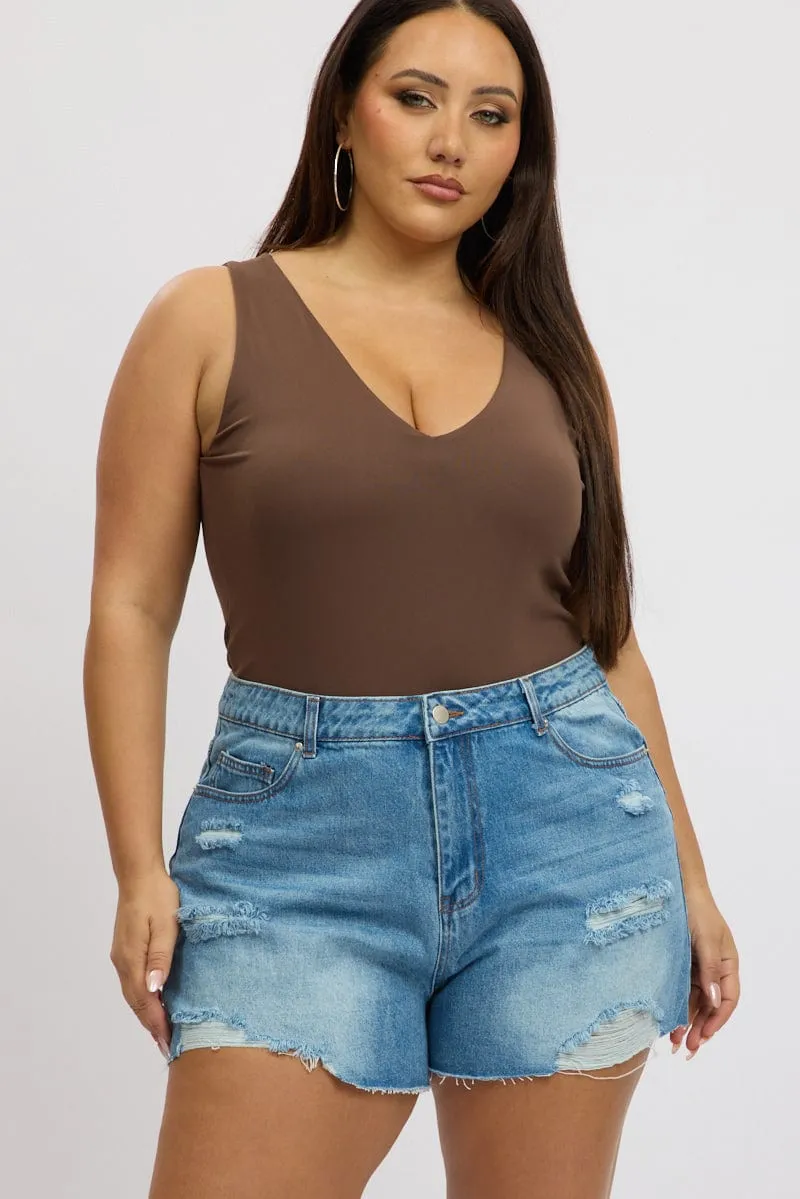 Breathable knit Denim Relaxed Shorts
