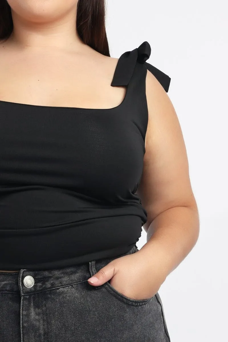 Quiet Core Relaxation Wear Black Tank Top Tie Shoulder Side Ruched