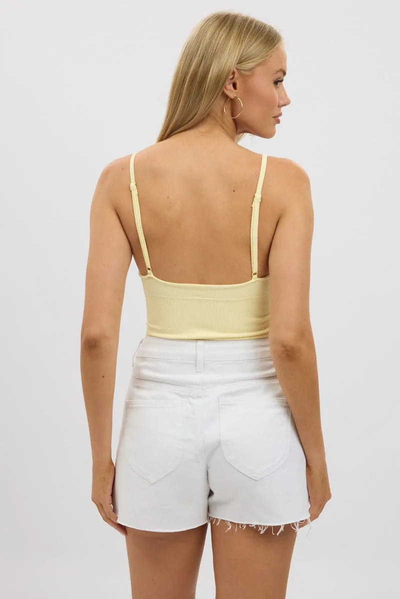 Yellow V Neck Cami Crop Top Seamless QuickEvaporation VersatileCuff