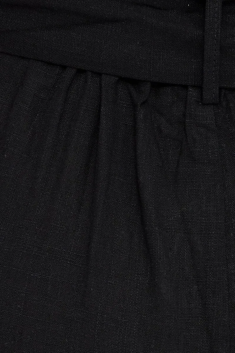 Sleek Appearance Black Belted Pant Wide Leg Linen Blend With Beltloops