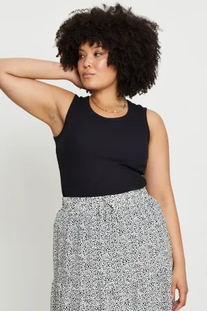 Antibacterial lining Black Tank Top Crew Neck Sleeveless Rib