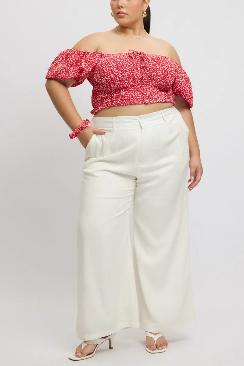 White Double Layer Linen White Pants Structured fabric