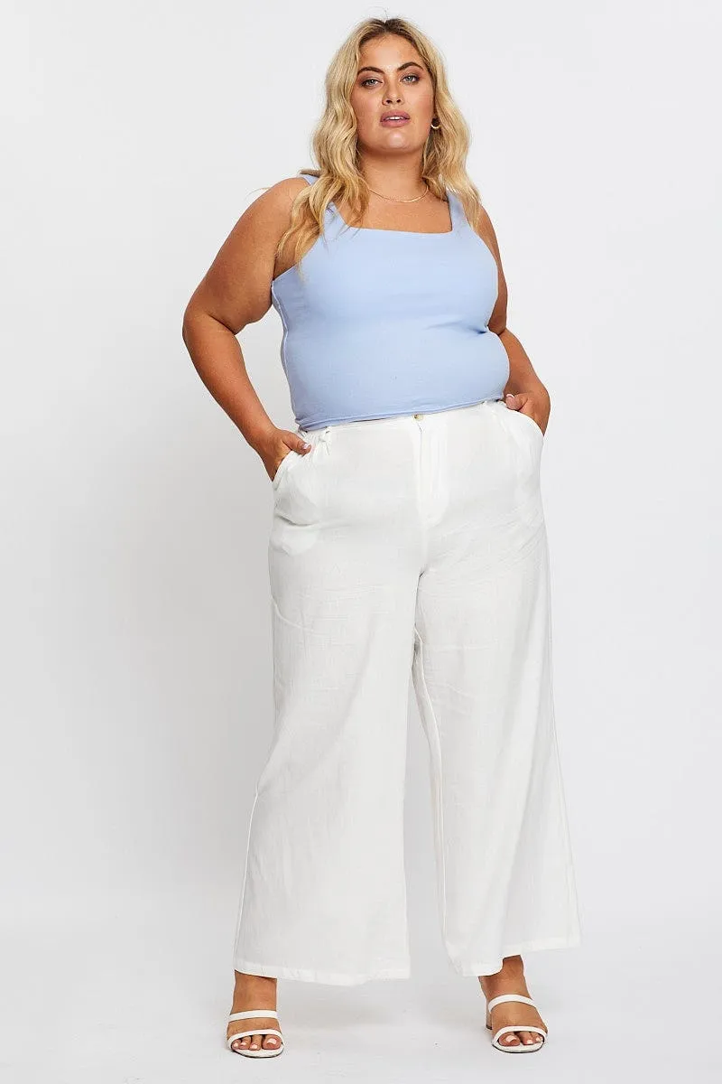 Quick Dry Fabric White Wide Leg Pant High Waist Cotton