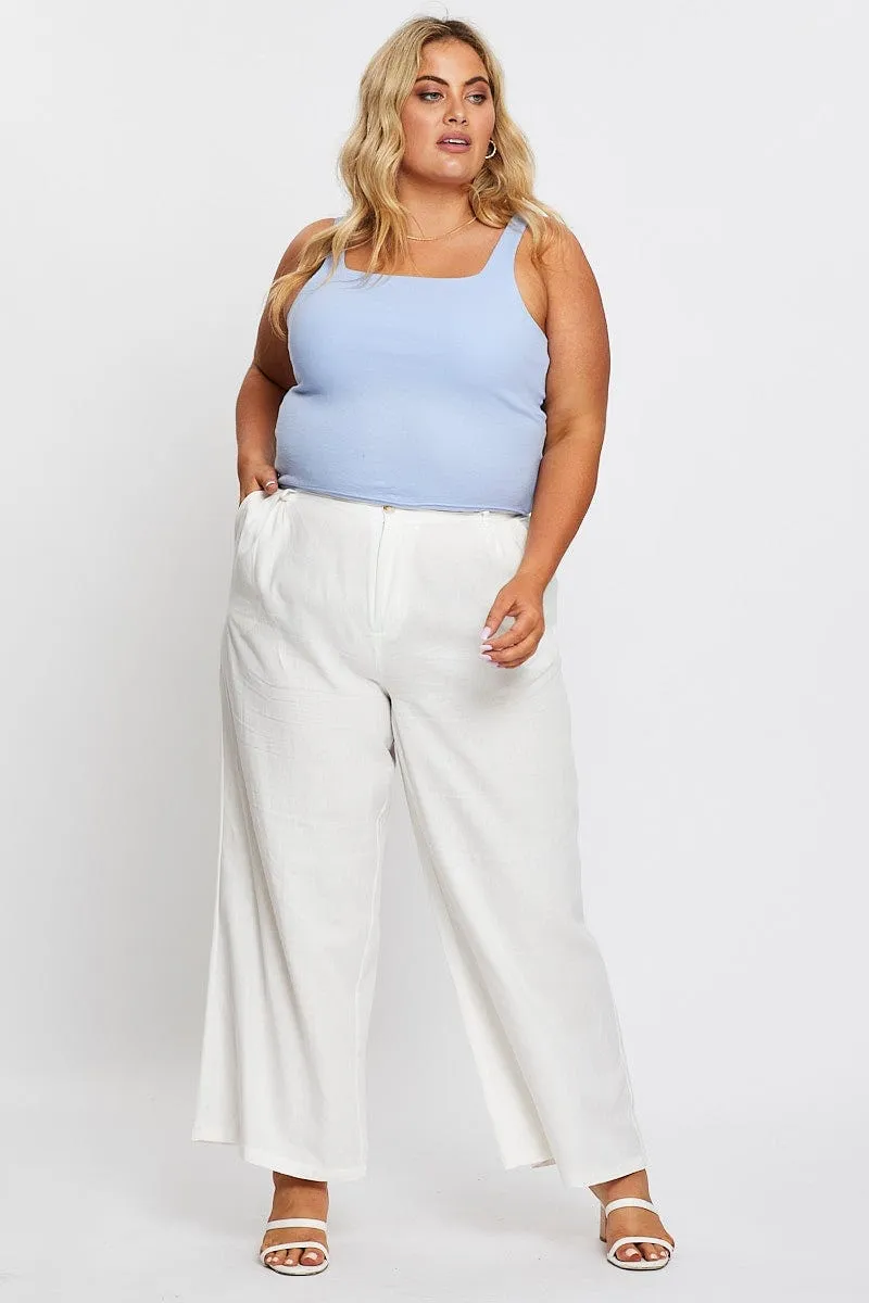 Breathable mesh lining White Wide Leg Pant High Waist Cotton