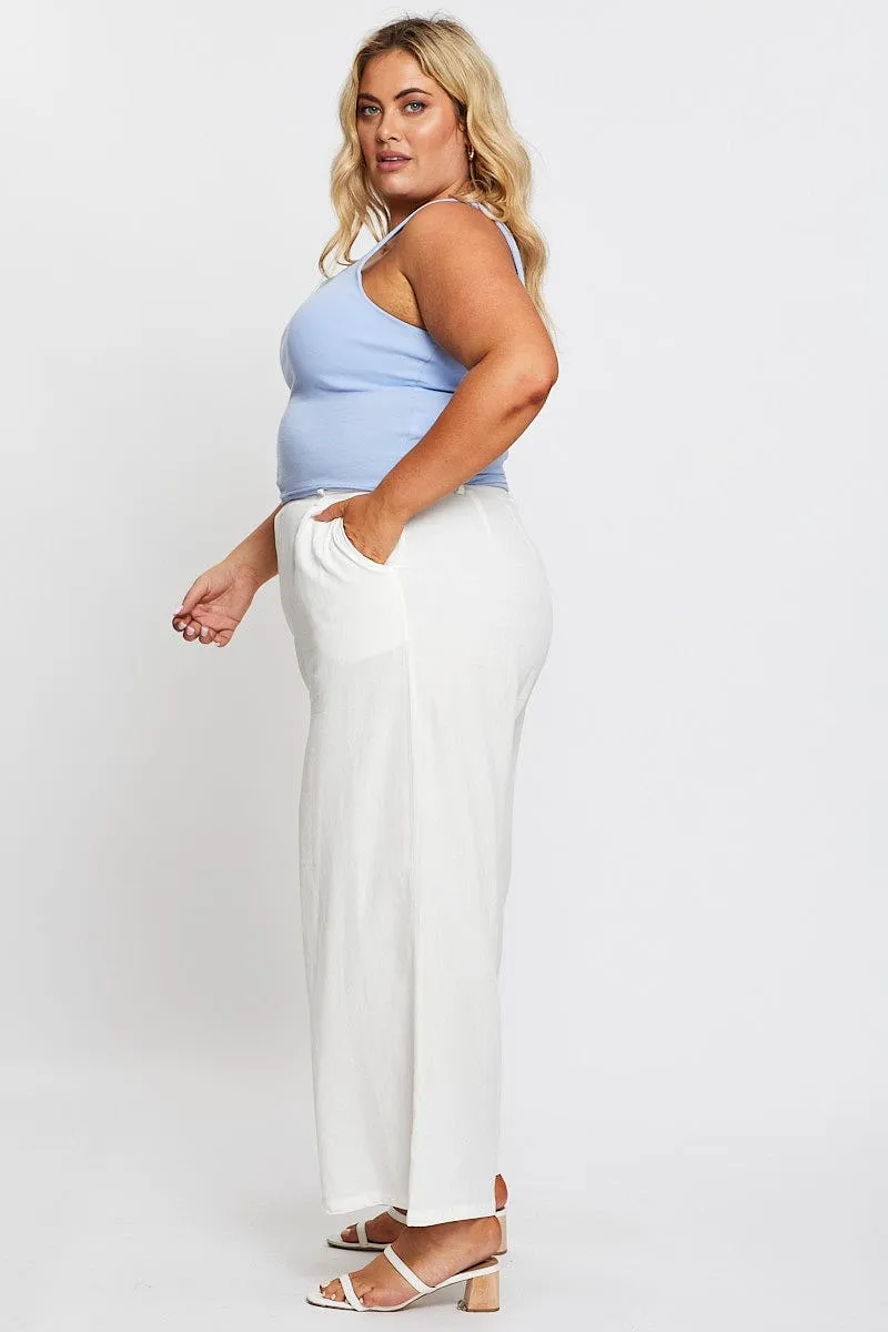 White Wide Leg Pant High Waist Cotton Tagless Design Functional fashion wear