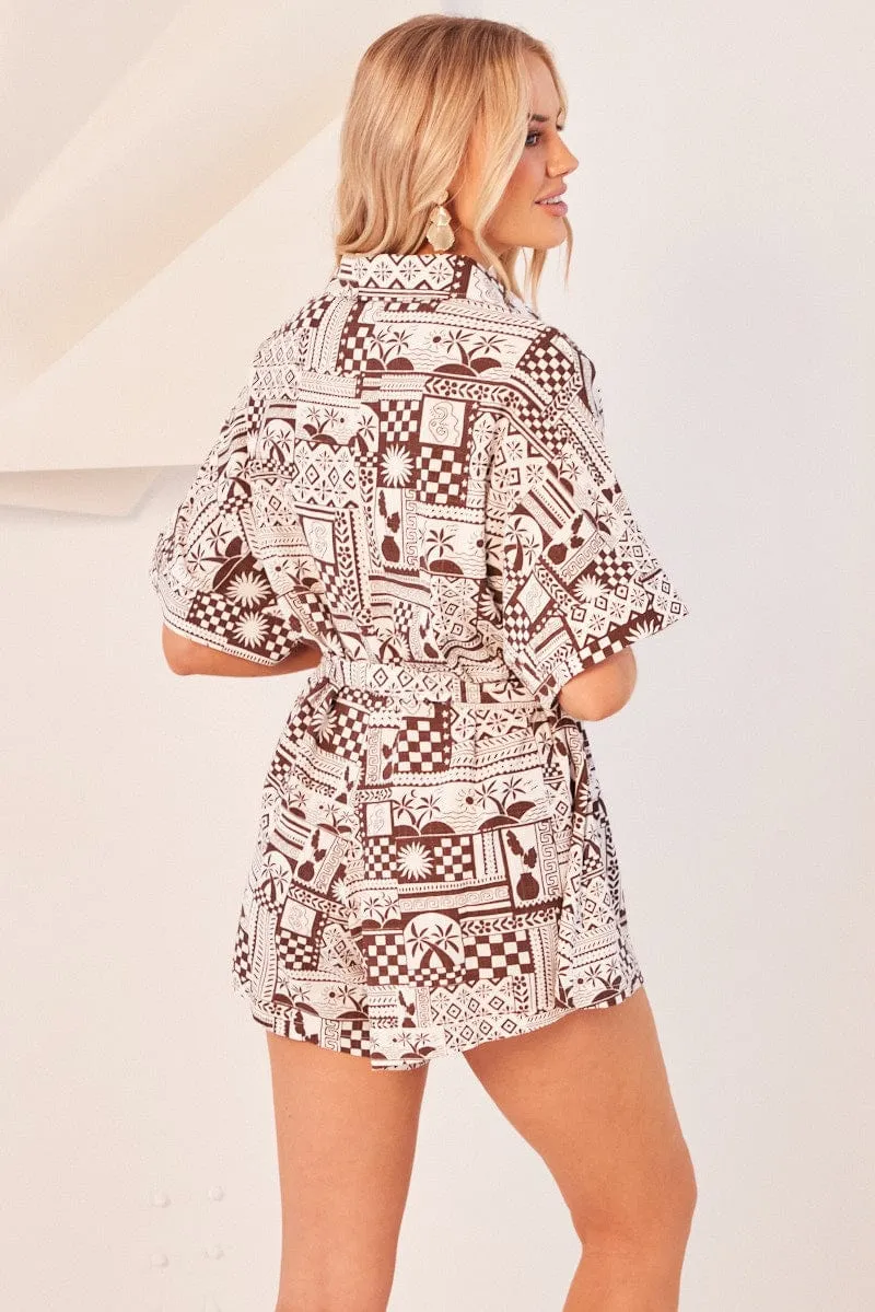 Effortless Design Brown Abstract Oversized Playsuit