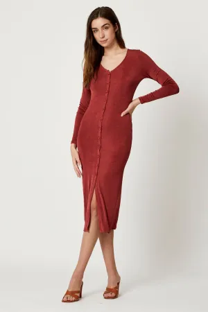 Brown Button Front Slinky Midi Dress Hot Core