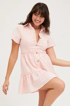 EcoFriendlyTextile Check Tiered Dress Short Sleeve Mini