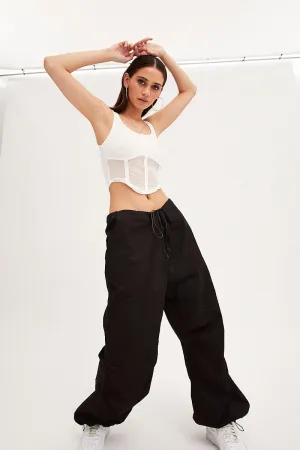 White Mesh Patchwork Tank Top Corset Top Tough Core Moon Beam