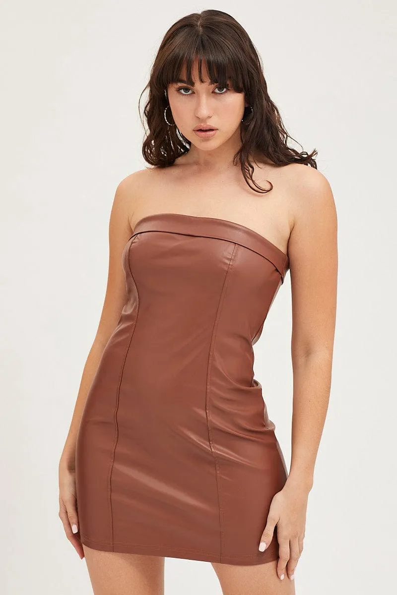 Relaxed T-shirt Brown Bodycon Dress Sleeveless Mini