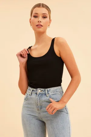 Black Essential Scoop Neck Sleeveless Tank AbrasionResistant Fabric