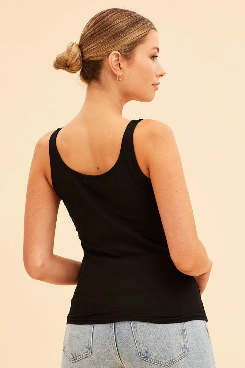 Black Essential Scoop Neck Sleeveless Tank Breathable mesh HighDensityWeave