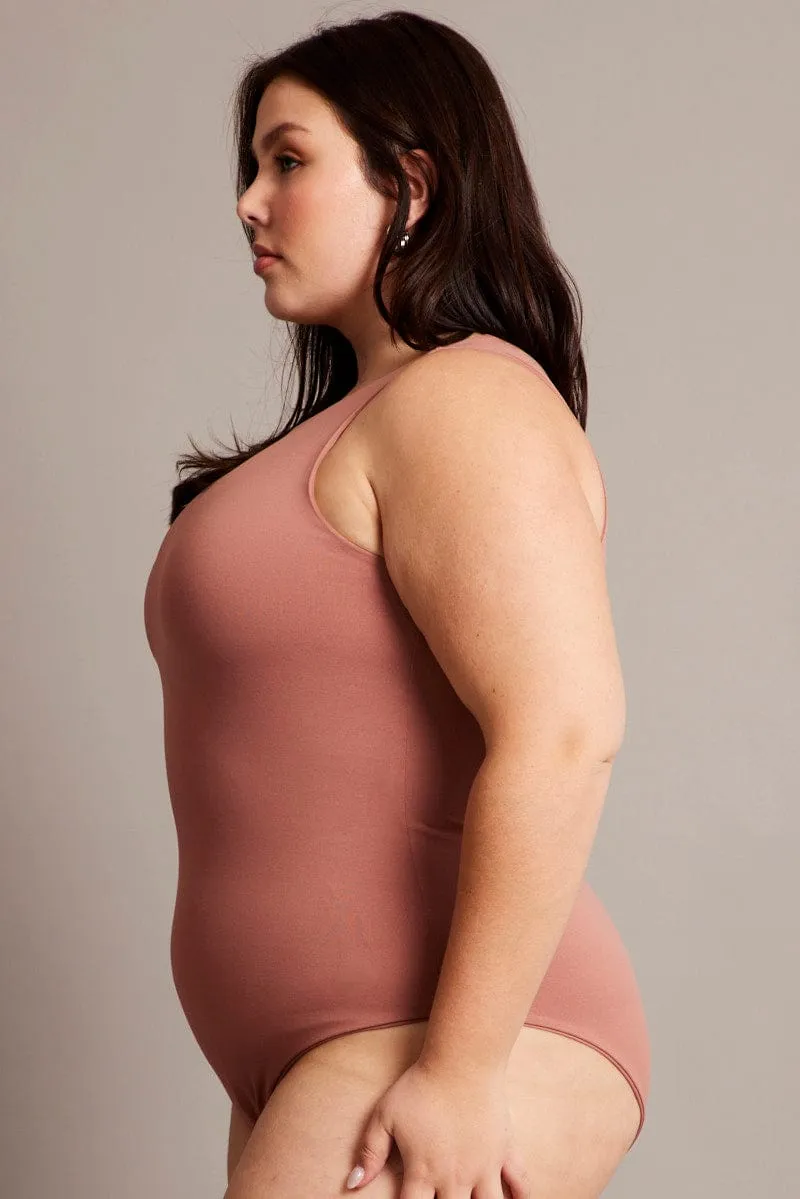Brown Bodysuit Sleeveless Crew Neck Sustainable Manufacturing