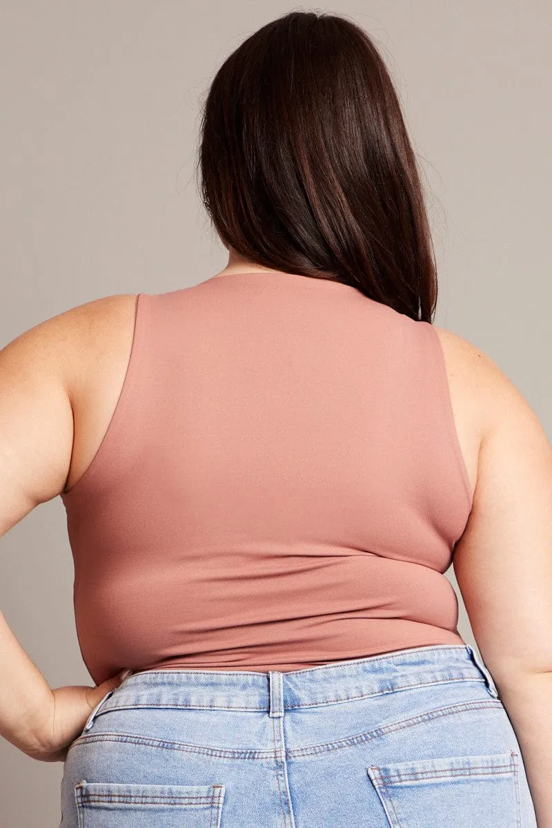 Everyday Style HighVisibility Brown Bodysuit Sleeveless Crew Neck