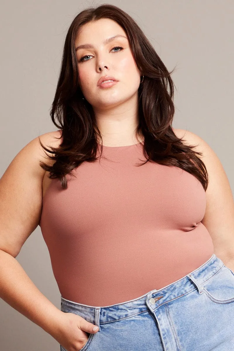 Trendy Fashion Brown Bodysuit Sleeveless Crew Neck