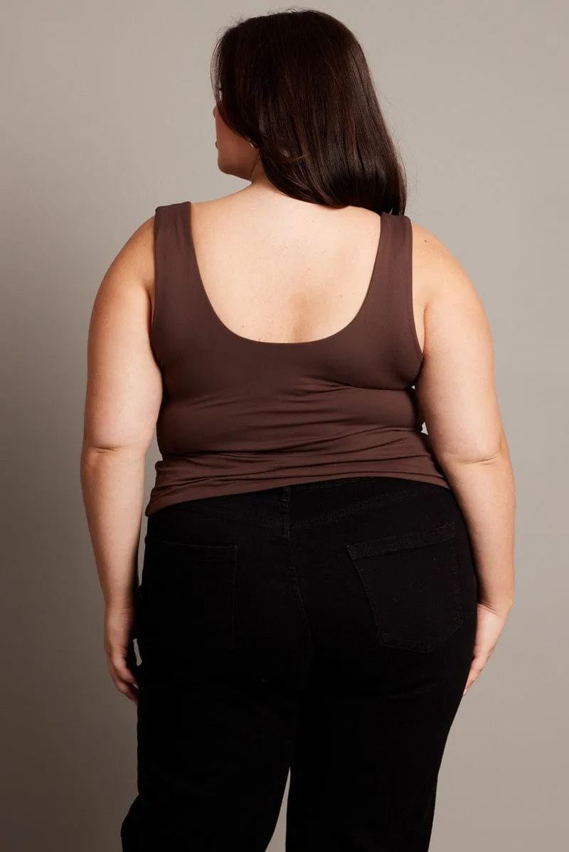 Brown Tank Top Front Ruched Supersoft Practical Leggings Business Outfit