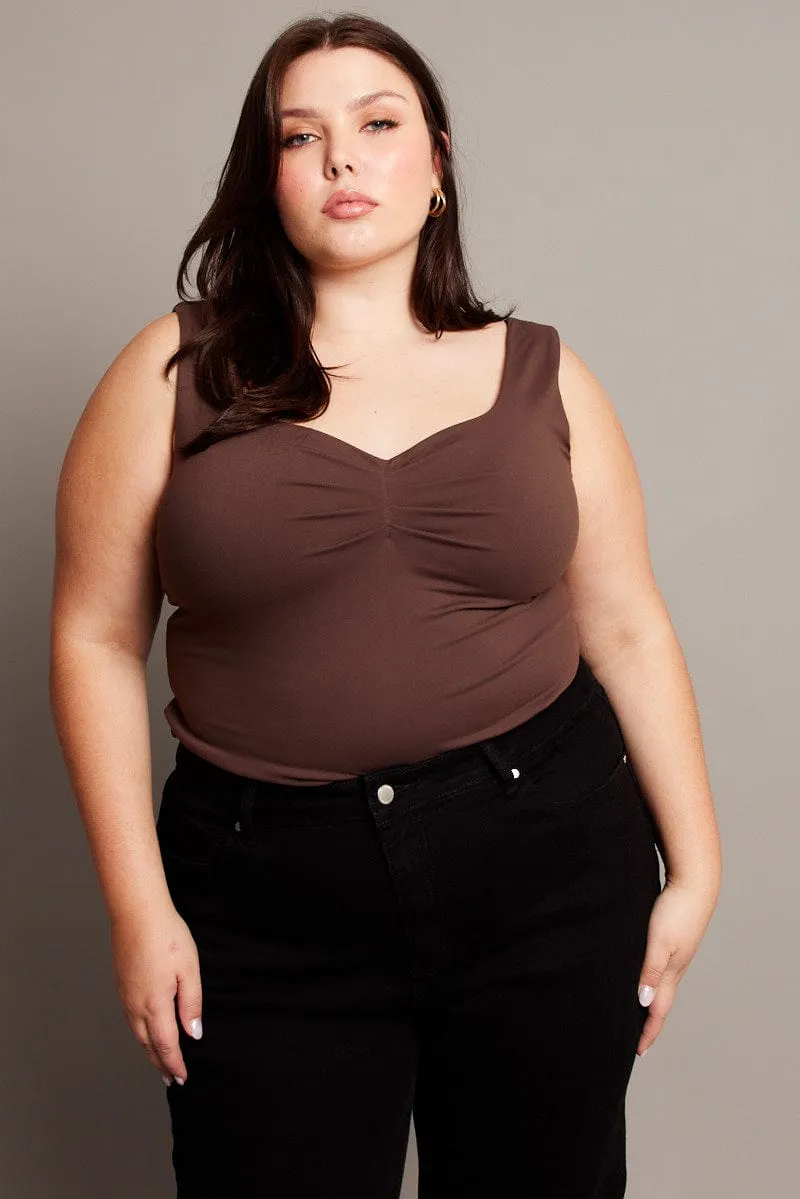 Photo Fit NonRestrictiveFit Brown Tank Top Front Ruched Supersoft