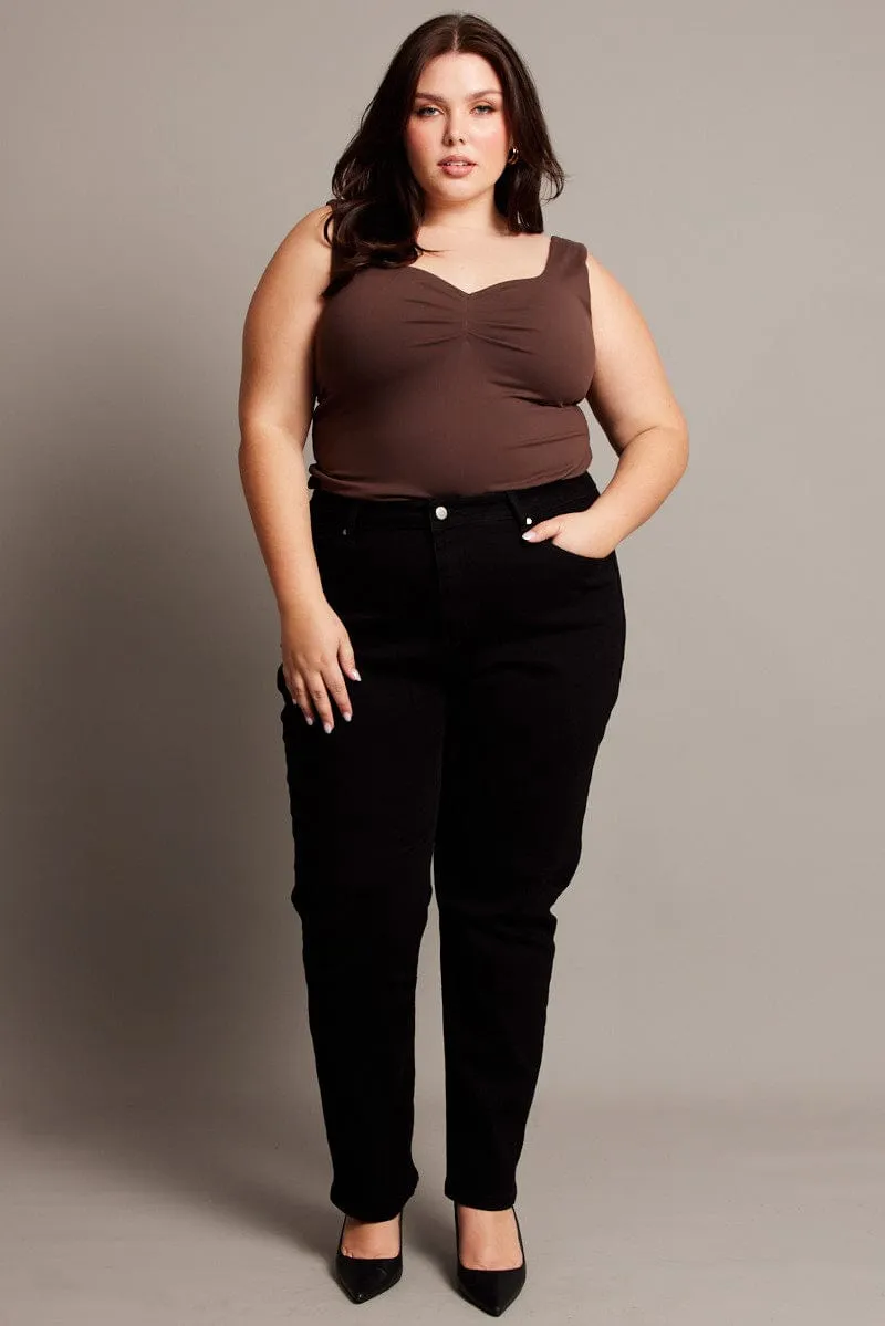 Winter Protection Dream Feel Brown Tank Top Front Ruched Supersoft