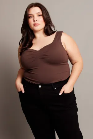 Brown Tank Top Front Ruched Supersoft City Casual