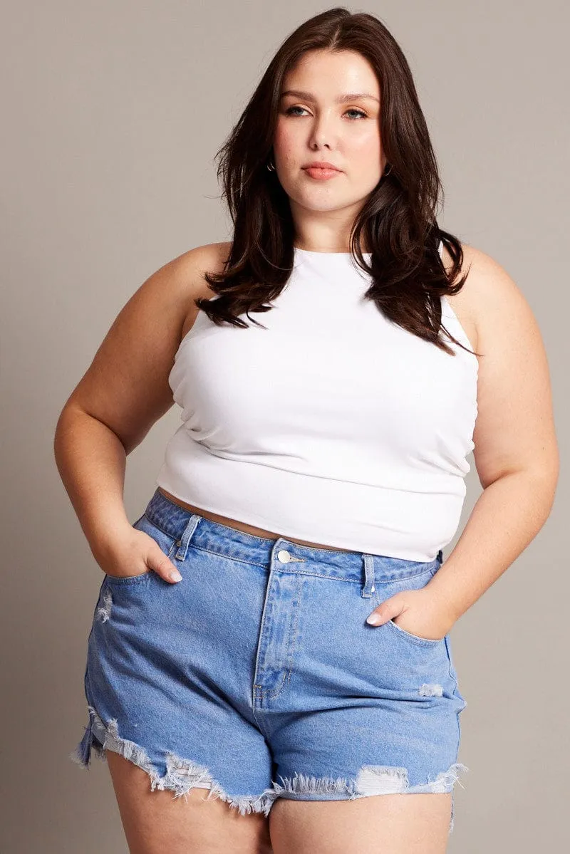 Denim Relaxed Shorts High Rise Distressed Hem Relaxed Layer Queen Glow