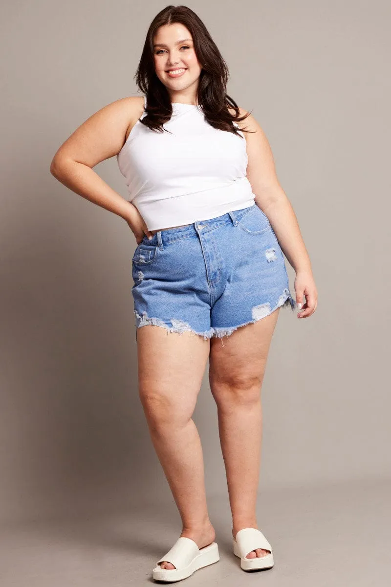 Energy Ease Denim Relaxed Shorts High Rise Distressed Hem