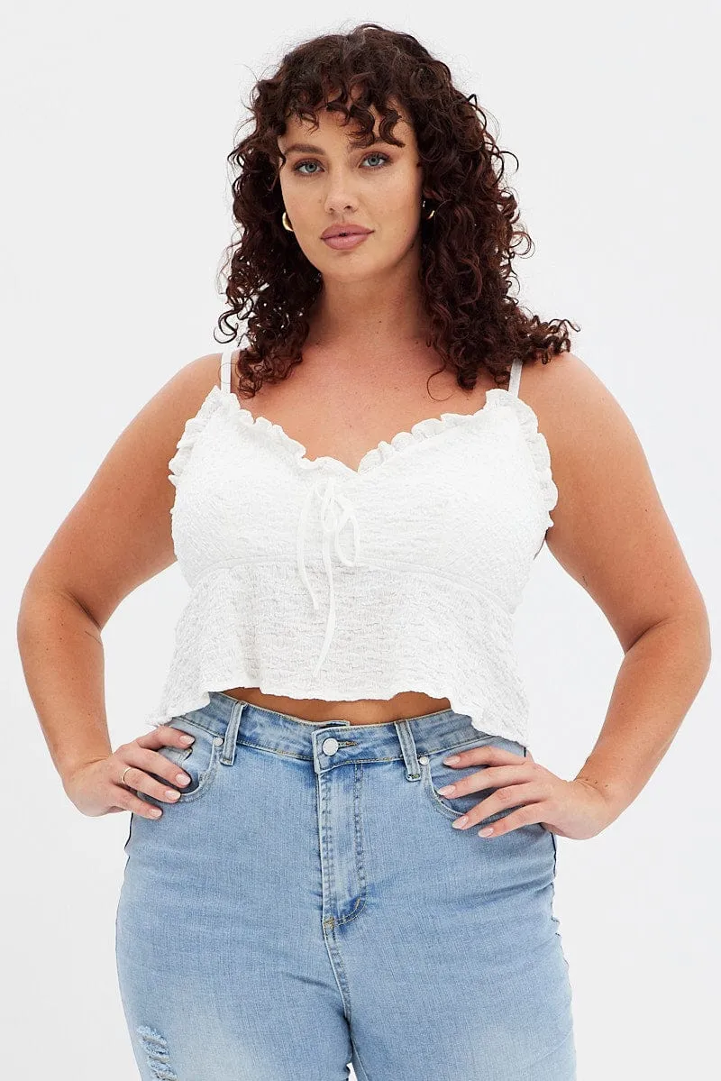 White Textured Top Sleeveless Cool Design Energy Ease