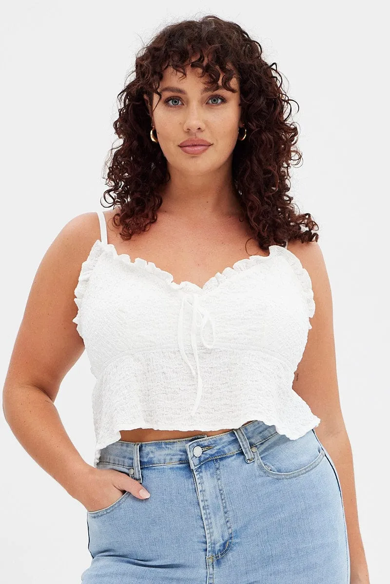White Textured Top Sleeveless SmoothGripFastenings DoubleLayered Fabric