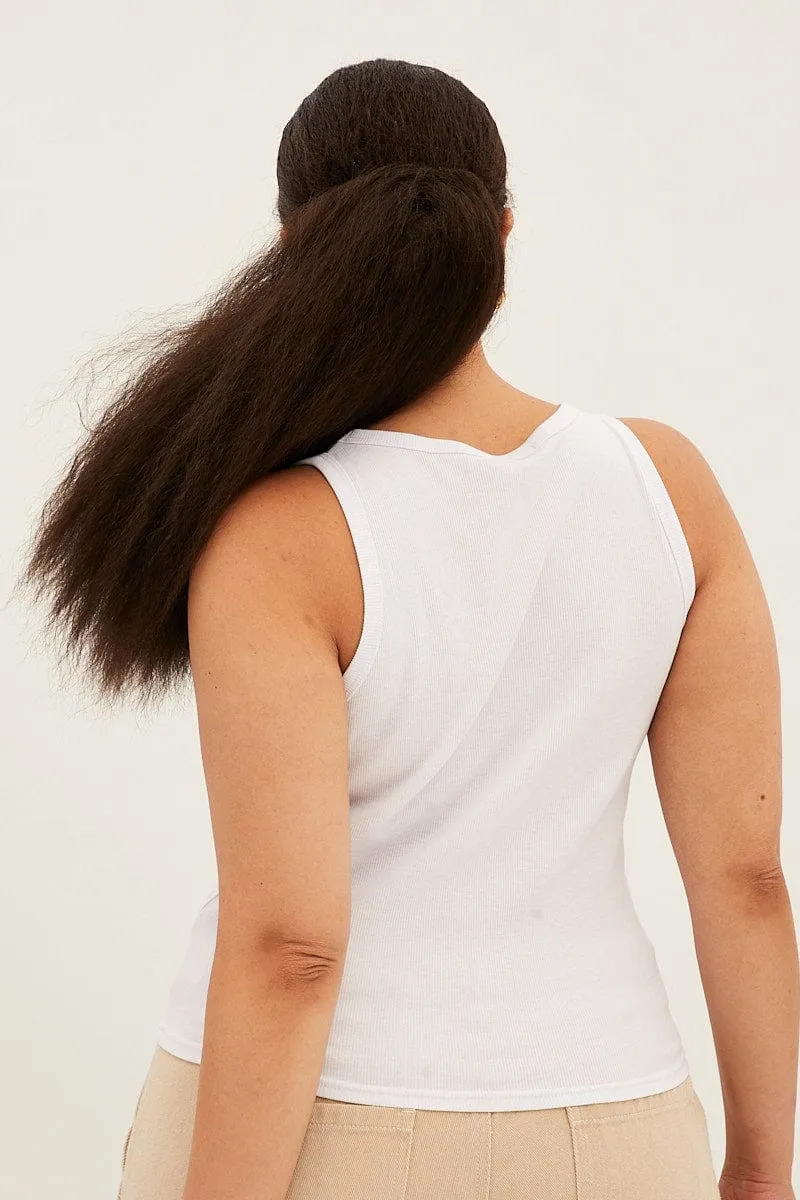 White Graphic Tank Top Crew Neck Professional Wear Elegant Wear