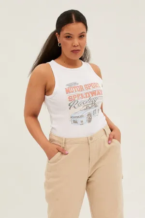 White Graphic Tank Top Crew Neck Seamless construction SustainableBlend