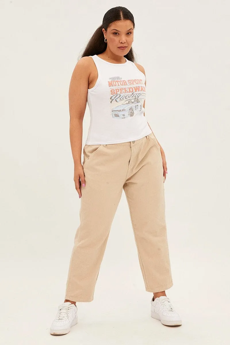 Winter Essential White Graphic Tank Top Crew Neck