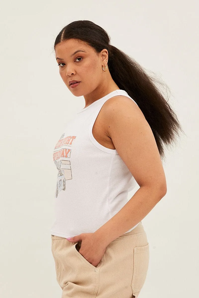 Day Off White Graphic Tank Top Crew Neck